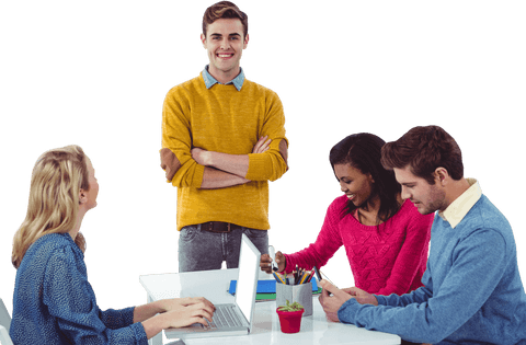 diverse creative team collaborating with laptops in transparent workspace - Download Free Stock Videos Pikwizard.com