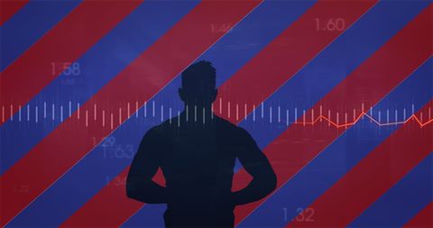 Patriotic Silhouette with Financial Data Background