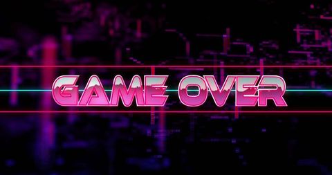 Flickering neon pink game over text with glitch effects