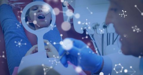 Dentist Performing Examination with Medical Imagery Overlay