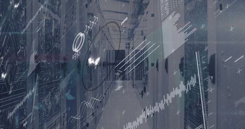 Futuristic Data Center with Holographic Data Visualization