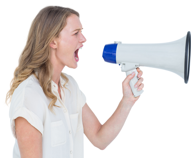 Woman Shouting Through Transparent Loudspeaker Megaphone - Download Free Stock Videos Pikwizard.com