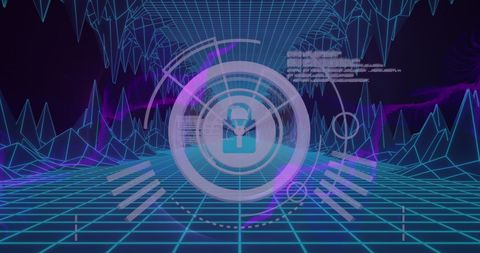 Futuristic Cyber Security Theme with Lock and Digital Landscape - Download Free Stock Images Pikwizard.com