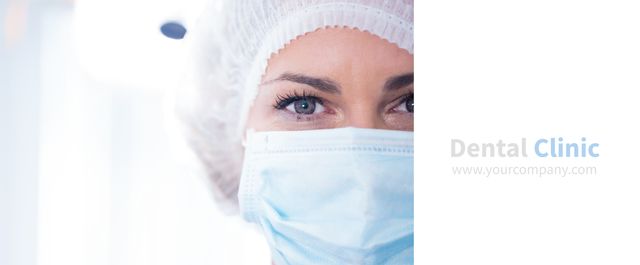 This image captures a close-up of a female dental professional wearing a mask, highlighting her eyes. Ideal for use in clinic advertisements, healthcare promotions, and building trust with patients. The focus on the eyes conveys professionalism and reassurance, making it perfect for websites, flyers, and social media marketing of dental or medical services.