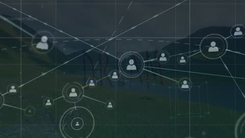 Global Network Connections over Serene Landscape