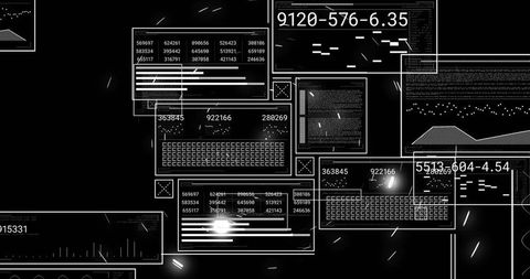 Displaying Futuristic HUD Panels with Monochrome Data Grid and Numeric Readouts
