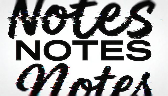Glitched notes wordmark with bold script stack and rgb digital distortion for branding