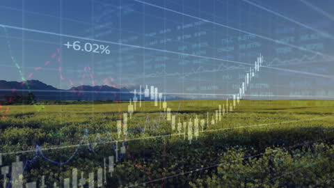 Futuristic Financial Data Visualization Against Green Field