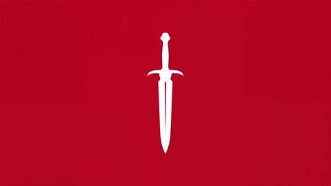 Minimalist white dagger silhouette on red background