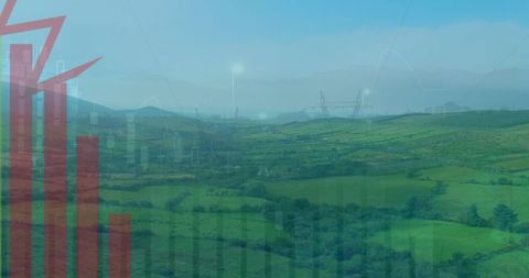 Digital Data Overlays on Green Landscapes Symbolizing Technological Impact