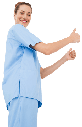 Happy Female Surgeon in Blue Scrubs Giving Thumbs Up Gesture - Download Free Stock Videos Pikwizard.com