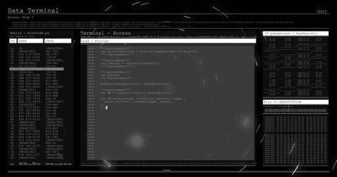 Displaying Dark Terminal Interface with Monospaced Code Editor, User IDs and Hex Dump