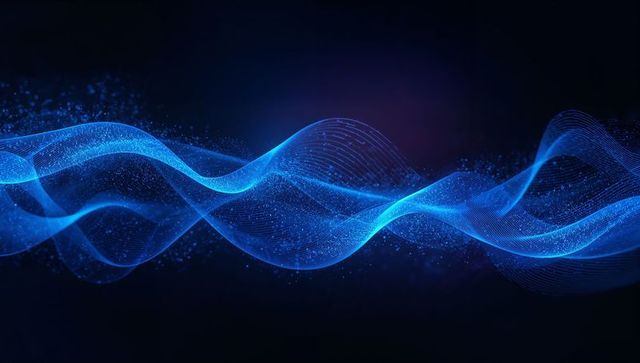 Flowing Luminous Blue Wave Over Dark Canvas for Technology Data Visualization and AI