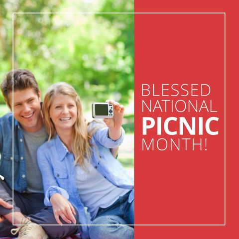 Couple Celebrating National Picnic Month with a Selfie Outdoors