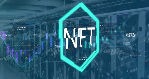 Digital NFT Concept on Futuristic Data Server Background