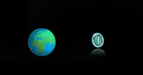showing a vibrant globe with a futuristic digital clock connected by lights. represents global communication, modern business, and technological connections. use for presentations on digital advancements and global networking.