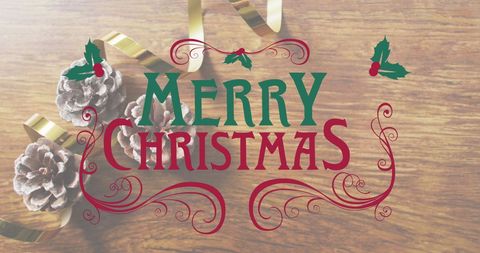 Merry Christmas Fancy Text with Pinecones and Ribbons - Download Free Stock Images Pikwizard.com