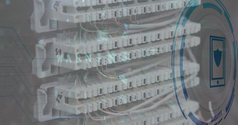 Smartphone icon over digital server background illustrating data security