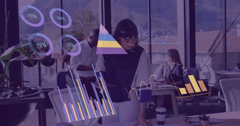 Business Team Analyzing Data with Virtual Dashboard