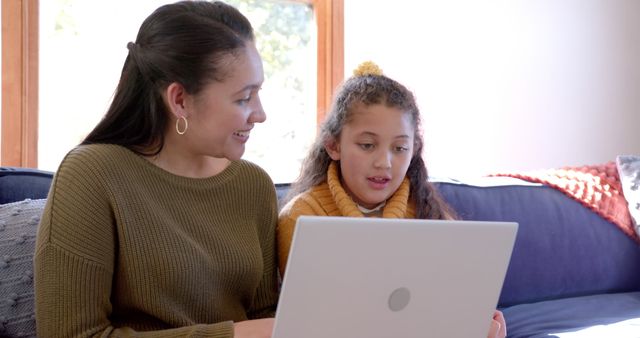 Mother and Daughter Learning Together on Laptop at Home - Download Free Stock Images Pikwizard.com