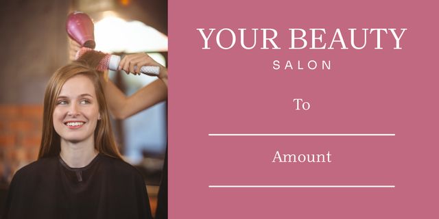 Woman radiating happiness receives hairstyling at a professional beauty salon, great for promoting beauty and wellness services. Ideal for advertisements, social media promotions, and salon service brochures balancing self-care and enhancing appearance.