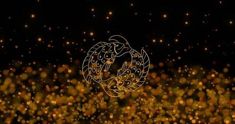 Pisces zodiac symbol amidst glowing bokeh lights