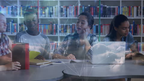 Diverse Group of Students Learning with Technology in Library