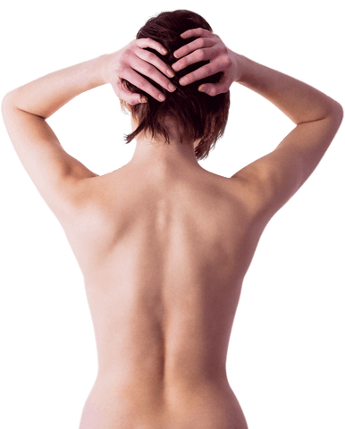 Nude Female Back with Hands on Head in Transparent Background