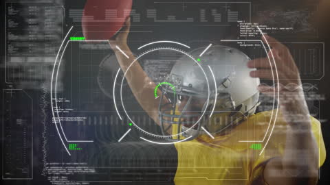 Technology-Focused Rugby Player in Dynamic HUD Display