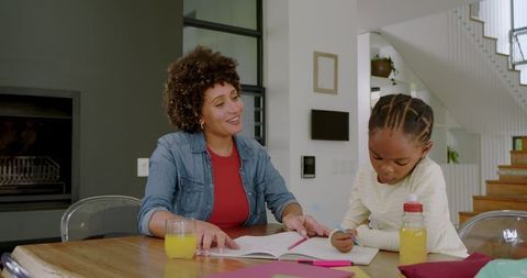 Mother and Daughter Bonding During Creative Homework Time