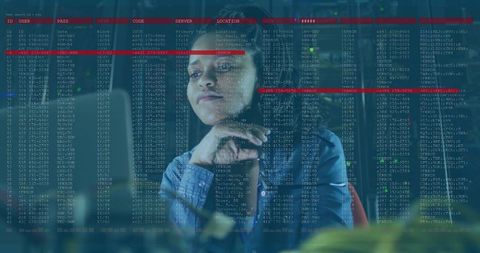 mid adult woman analyzing code on glass panel at tech office - Download Free Stock Images Pikwizard.com
