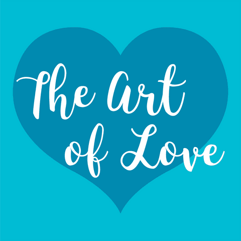 Transparent blue heart with white love quote design