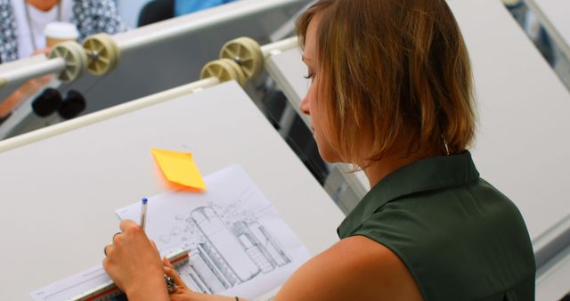 Female Architect Sketching at Desk in Modern Office - Download Free Stock Images Pikwizard.com