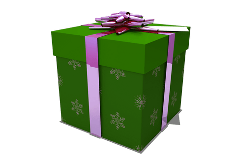 Stylish Transparent Background Green Gift Box with Pink Ribbon