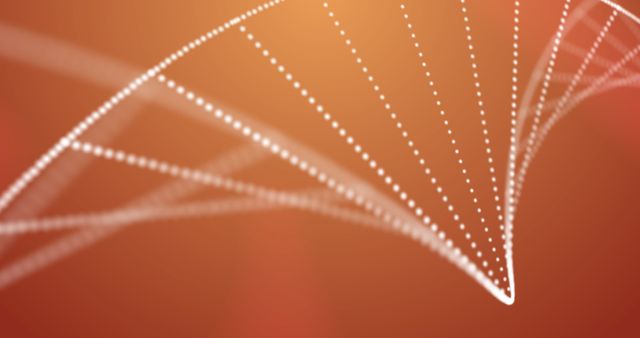 Abstract digital representation of a DNA strand set on an orange background. Ideal for use in biotechnology, medical research, or genome study presentations. Perfect for website banners, scientific publications, or technology-focused designs.