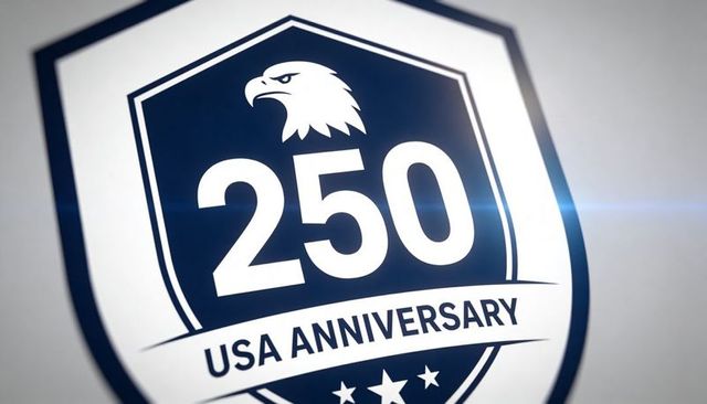 250th usa anniversary shield emblem with eagle head crest and stars