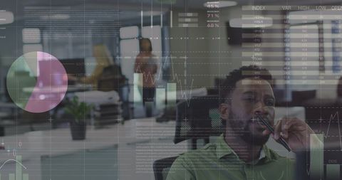 Businessman Analyzing Data with Virtual Dashboard Interface