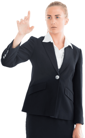 Caucasian businesswoman interacting with virtual screen transparent background