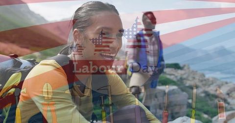 Laughing Hikers Exploring Rocky Trail on Labour Day Adventure