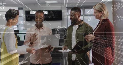 Business Team Analyzing Data with Modern Technology Interface