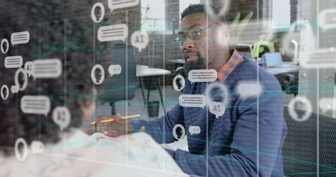 Colleagues engaging with ai interface in modern office setting