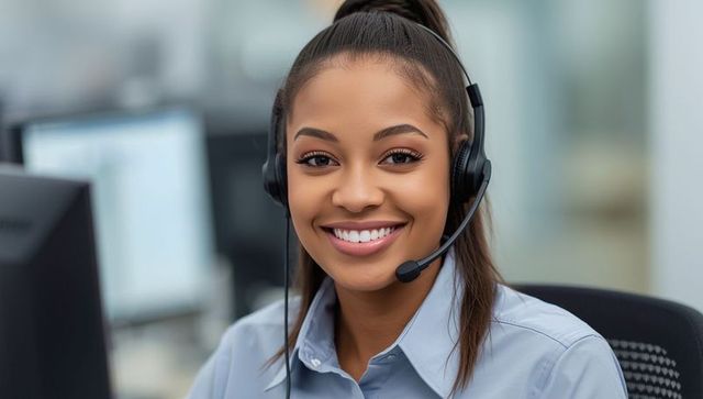 Smiling call center agent providing excellent customer service