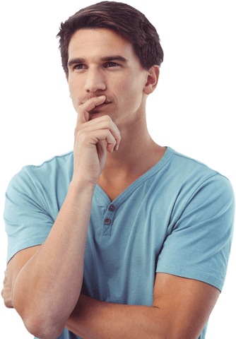 Caucasian man thinking on transparent background thumbnail use