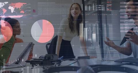 Business team analyzing data in modern office space