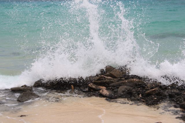 Wave Crashing on Rocky Shore of Tropical Beach - Download Free Stock Photos Pikwizard.com