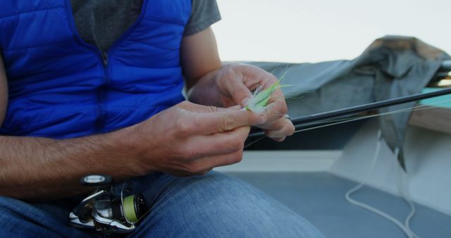 Man Preparing Fishing Gear in Boat - Download Free Stock Images Pikwizard.com