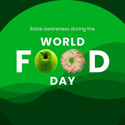 world food day awareness poster with green apple and donut illustration - Download Free Stock Templates Pikwizard.com