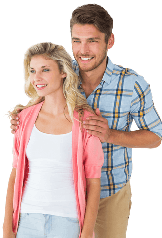 Attractive young couple smiling isolated on transparent background