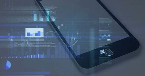 Futuristic Holographic Charts Emanating from Smartphone Display