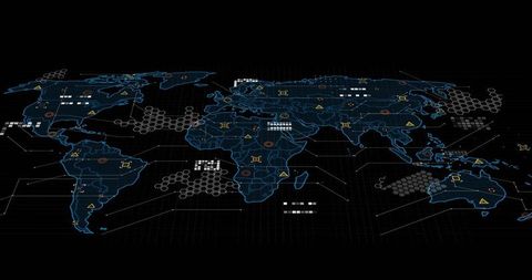 Neon Blue Digital World Map with Hexagonal Clusters and Cyber Networks - Download Free Stock Images Pikwizard.com